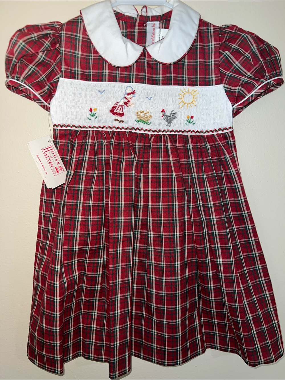 Classic Vintage Red Plaid Smocked Kids Dress by House of Hatten